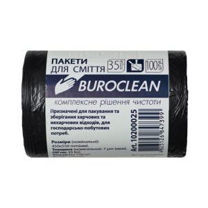 Пакеты для мусора Buroclean 35л100шт 450*550мм 7мкм ПНТ HDPE ECO 10200026