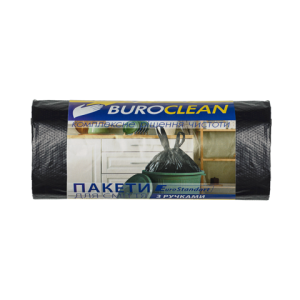 Пакети для сміття Buroclean з ручками 60л15шт 600*800мм чорні 17мкм ПВТ LDPE ECO 10200082