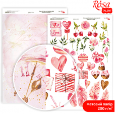 Бумага дизайнерская двухсторонняя матовая, valentine's mood, A4, Rosa Talent 5318087