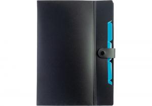 Пластиковий портфель на кнопці А4 OPTIMA O35538 чорний з блакитним 6 відділень з розширенням