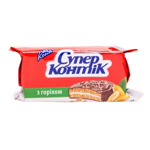 Печенье Супер-Контик с орехом в шоколадно-молочной глазури 100г 10154307