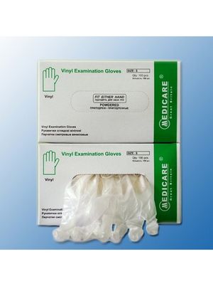 Перчатки MEDICARE виниловые прозрачные в боксе 100 шт 014505 - Фото 1