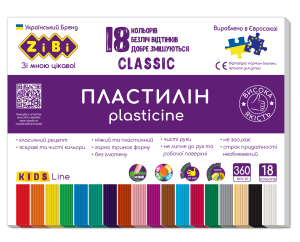 Пластилин ZiBi CLASSIC KIDS Line ZB.6235 18 цветов 360г