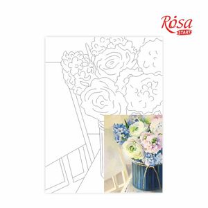 Холст на картоне с контуром, мелкое зерно, хлопок, Нежный букет белых троянд и сирени, 30х40 см, ROSA GPA283226 - Фото 1