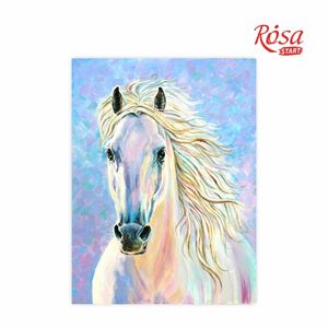 Полотно на картоні з контуром, дрібне зерно, бавовна, Білий кінь, 30х40 см, ROSA GPA284104