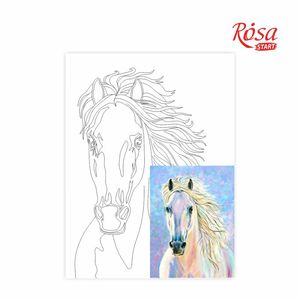 Холст на картоне с контуром, мелкое зерно, хлопок, Белый конь, 30х40 см, ROSA GPA284104 - Фото 1
