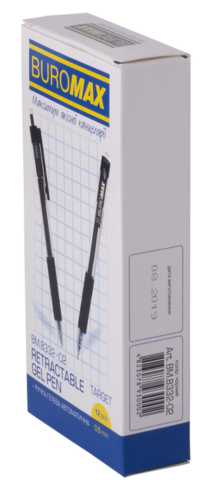Ручка гелевая автоматическая TARGET, 0.5 мм, прозрачный корпус, с резиновым грипом, BUROMAX BM.8332