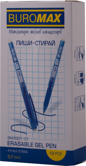 Ручка гелевая пиши-стирай Edit, 0.7 мм, BUROMAX BM.8301