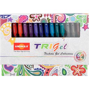 Набір гелевих ручок з швидковисихаючим чорнилом Trigel Mixed, набір 60 штук, Unimax UX-145