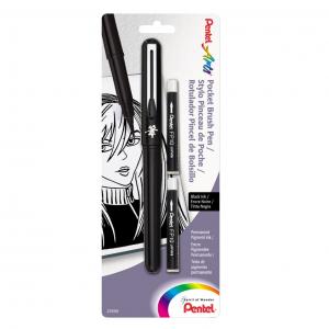 Ручка-кисть для каллиграфии Pentel Pocket Brush GFKP3 2 картриджа в блистере GFKP3/FP10 - Фото 2