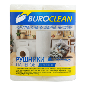 Рушники целюлозні Buroclean 10100402 2 рулони на гільзі білі