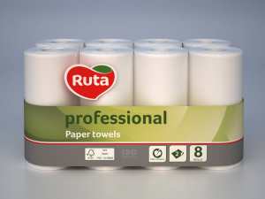 Рушники паперові RUTA Professional rt.93639 2 шари 8 шт білі на гільзі целюлоза