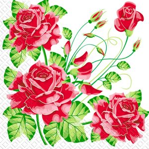 Салфетки Красные розы, 3 слоя, 33х33 см, 20 шт, Марго, 0126807