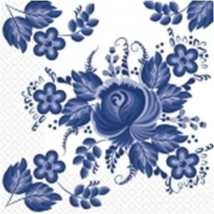 Салфетки Цветы синие Гжель, 3 слоя, 24х24 см, 20 шт, Марго, 0126205