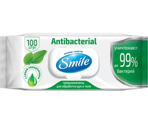 Серветки вологі антибактеріальні з клапаном, 100 шт, SMILE, 0126988