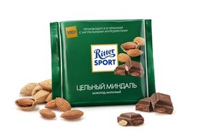 Шоколад молочный Ritter Sport с цельным миндалем 100г 10686645