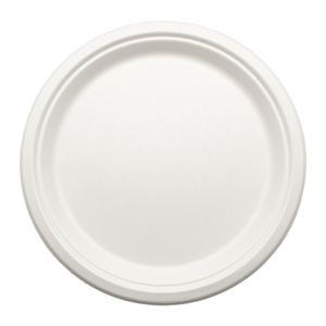 Тарелка круглая одноразовая белая из сахарного тростника d=26 см, 125 шт/уп 0111435