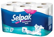 Туалетная бумага макси белая, 3 слоя, 12 шт, SELPAK, 0130650 - Фото 1