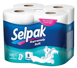 Туалетная бумага Макси, 3 слоя, 8 шт, целлюлоза белая, SELPAK, 0130646