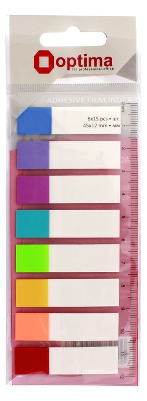 Закладки пластикові 45х12 8 кольорів 120 шт. Optima O25532 - Фото 1