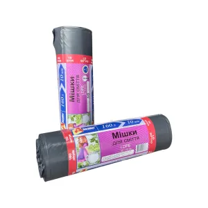 Мешки для мусора Діоніс 160л 10шт 90x110 30мк КЕЗ ЧЕРНЫЕ 25 50204, Пакеты мусорные - фото 2