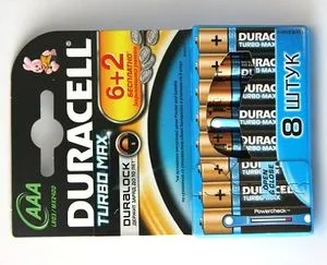 Батарейки DURAСELL TurboMax AAA алкалиновые 1.5 V LR03 (6шт+2шт) б/к Бельгия 0157300