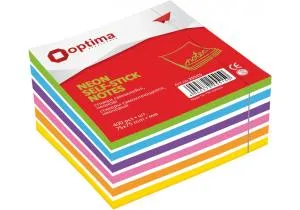 Блок бумаги с липким слоем 50х50 мм неон микс 5 цветов 250 шт Optima O25517, Блоки бумажные
