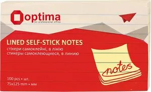 Блок бумаги с липким слоем 75х125 мм 100л в линию Optima O25522 желтый