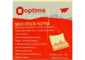 Блок для нотаток Optima з клейким шаром 100 аркушів жовтий пастель O25503, Блоки паперові