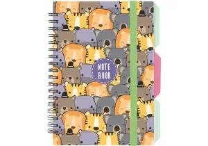 Блокнот Bear OPTIMA B6 пластиковая обкл спираль с разделителями 100 л клетка O20358-11, Блокноты