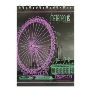 Блокнот на пружине сверху METROPOLIS А-5 48 листов, клетка, картонная обложка Buromax BM.24545101, Блокноты - фото 1