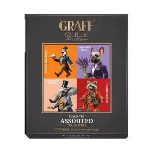 Чай чорний байховий асорті 52.8 г (1.65г*32)  пакети-саше, «Асорті чайних смаків» GRAFF, Чёрный
