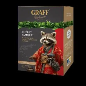 Чай черный GRAFF с вишней листовой 80 г картон Cherry Samurai Вишневый Самурай gr.11884, Чёрный
