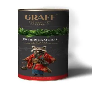 Чай черный GRAFF с вишней листовой 80 г тубус Cherry Samurai Вишневый Самурай gr.10863, Чёрный
