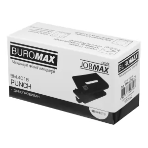 Дирокол пластиковий Buromax JOBMAX BM.4018-01 до 12 аркушів чорний - Фото 1