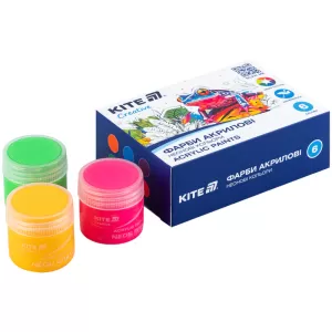 Фарби акрилові неонові 6 кол 20 мл Kite Creative K-274 - Фото 1