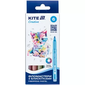 Фломастеры пастельные с блестками 6 шт Kite Creative K-1148