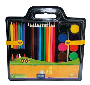 Набір для малювання 5 в 1 кольорові фарби,олівці,крейда воскова,кисть натуральна,точилка ZB.6400 Zibi