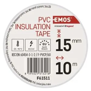 Ізоляційна стрічка EMOS PVC 15/10 WHITE F61511, Скотч