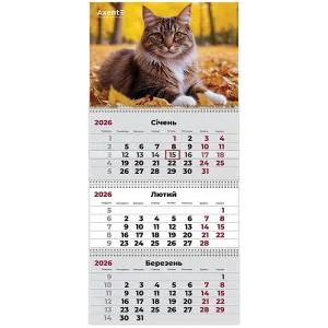 Календар настінний квартальний 2026 AXENT Cats 8803-26, Календарі - фото 1