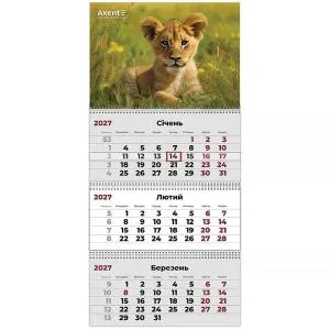 Календарь AXENT настенный квартальный 2027 г 3 пр Animals 3 8803-27-33-A, Календари