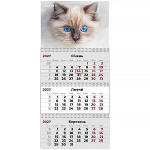 Календарь AXENT настенный квартальный 2027 г. 3 пр Cats 2 8803-27-8-A, Календари