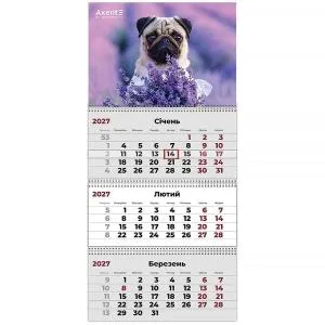 Календарь AXENT настенный квартальный 2027 г 3 пр Dogs 3 8803-27-12-A, Календари