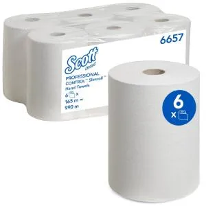 Рушники в рулонах Kimberly-Clark Scott SLIMROLL білі 1 шар 165м х 20см 660 лист 6657, Одноразові рушники - фото 2
