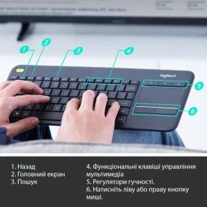 Клавіатура Logitech K400 Plus Touch Wireless UA Black (920-007145) U0722006, Клавіатури - фото 3