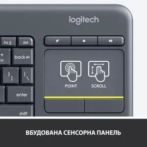 Клавіатура Logitech K400 Plus Touch Wireless UA Black (920-007145) U0722006, Клавіатури - фото 5