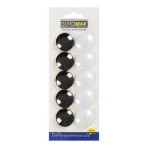 Комплект магнитов Buromax BLACK AND WHITE 10 шт 30 мм BM.0039, Аксессуары для презентационного оборудования