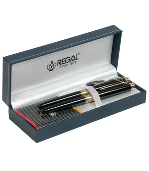 Комплект ручок (перо+роллер) Піраміди у подарунковому футлярі L, Regal R19200.L.RF чорний