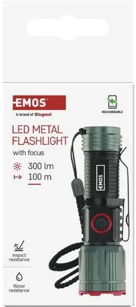 Ліхтар акумуляторний Emos 300 Lm 700 mAh Li-Ion метал фокус P3120, Ліхтарики - фото 9