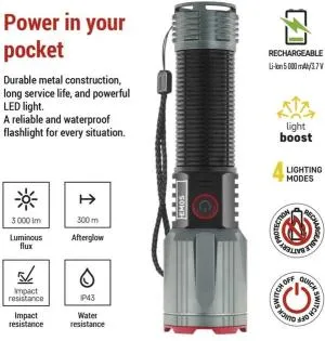 Ліхтар акумуляторний Emos 3000 Lm Li-Ion 5000 mAh метал фокус P3122, Ліхтарики - фото 3